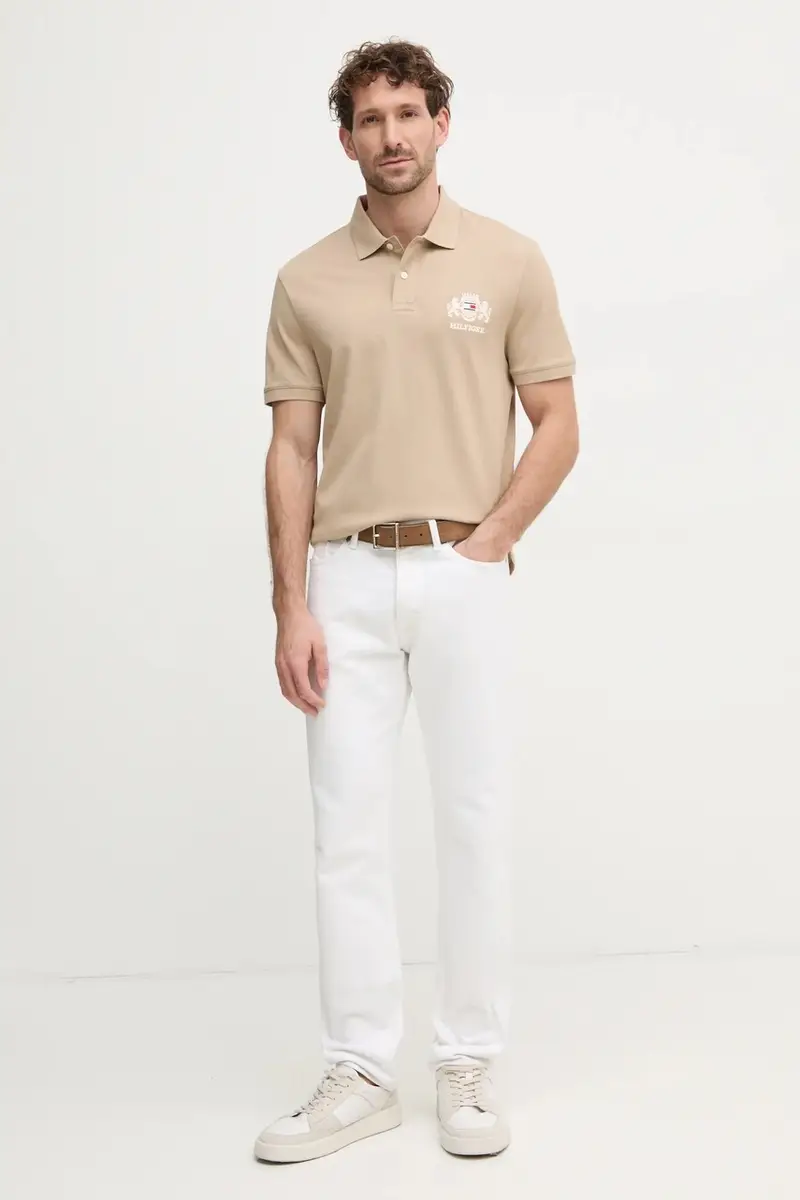 polo in cotone colore beige con applicazione MW0MW37516 miniatura 2