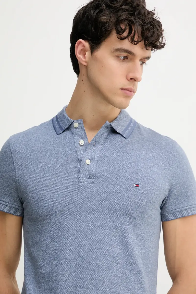 polo in cotone colore blu miniatura 4