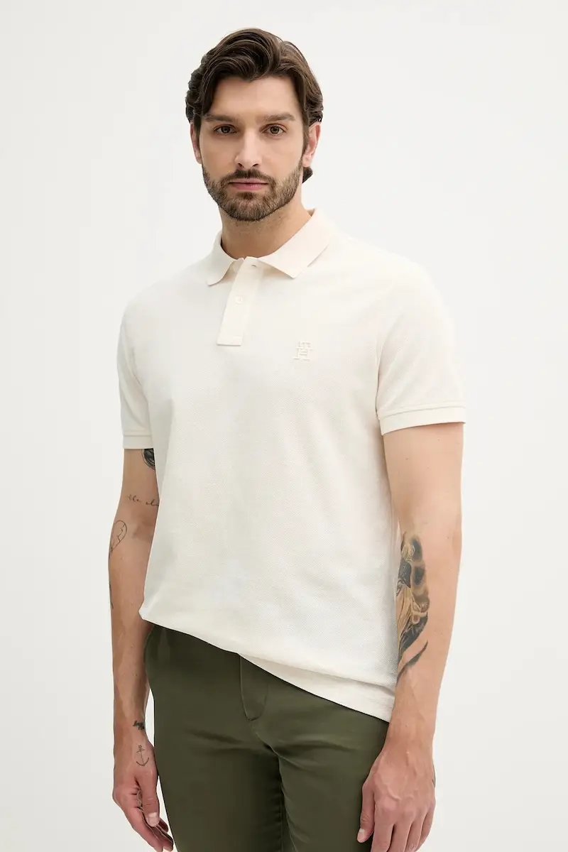 polo in cotone colore nero con applicazione MW0MW33167 Beige