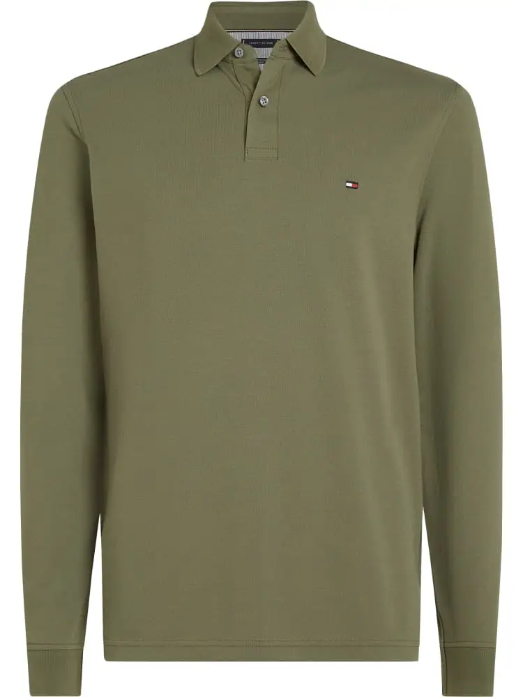 polo manica lunga regular in piquet di cotone verde oliva