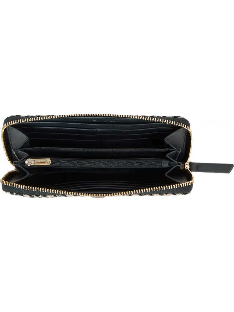 portafoglio blu navy donna in tessuto logo all over miniatura 2