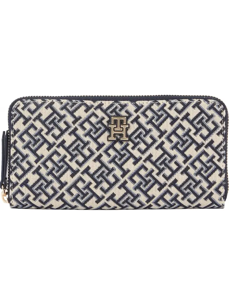 portafoglio blu navy donna in tessuto logo all over