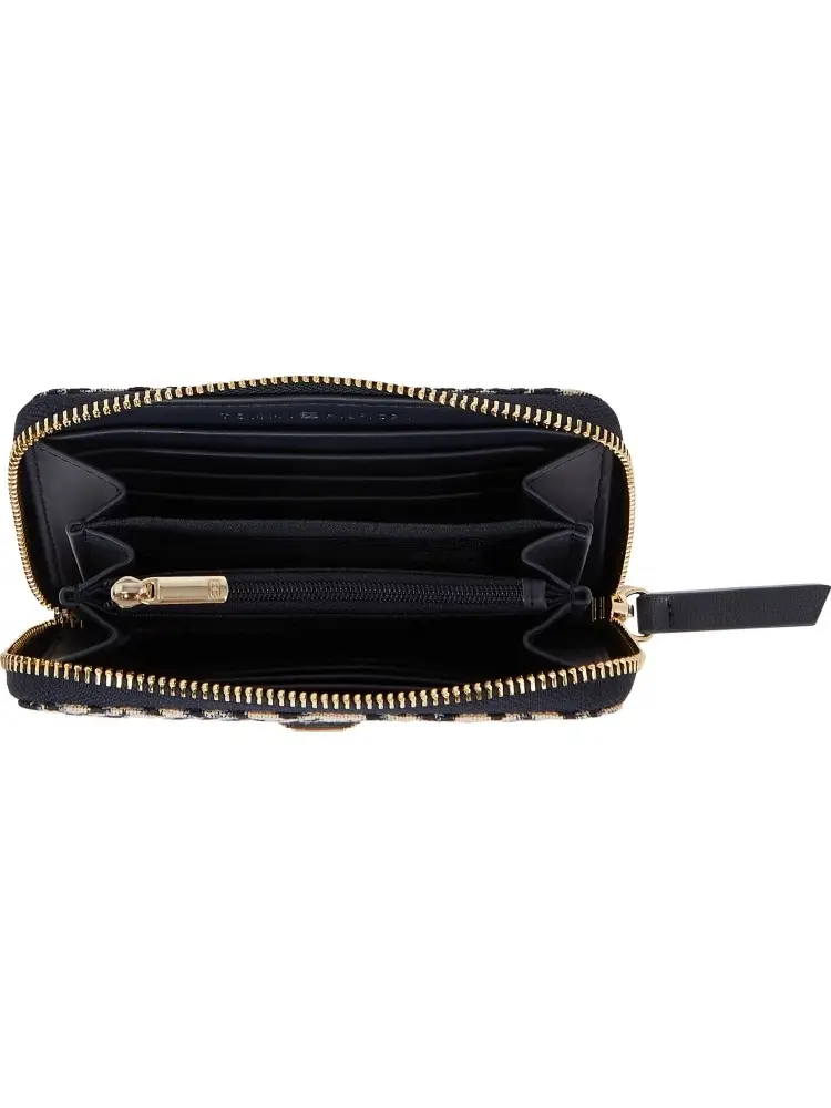 portafoglio blu navy donna in tessuto logo all over miniatura 2