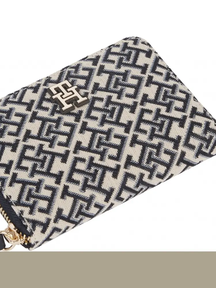 portafoglio blu navy donna in tessuto logo all over miniatura 3