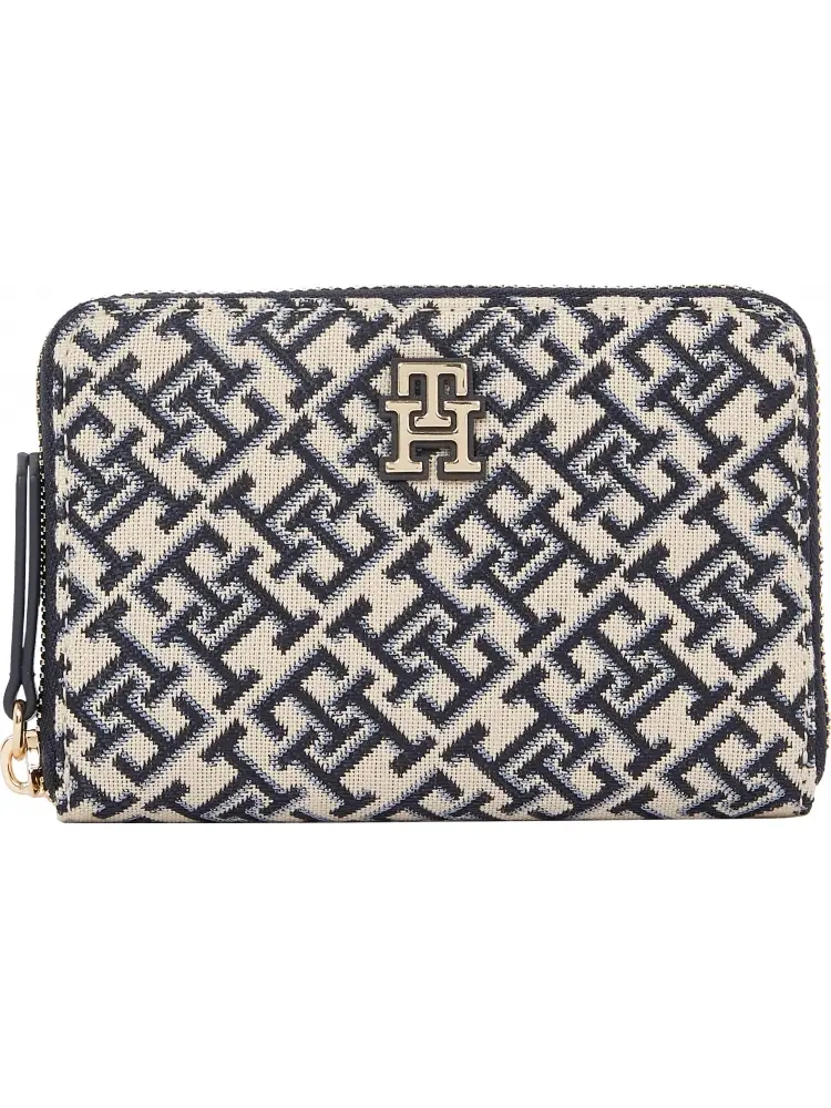 portafoglio blu navy donna in tessuto logo all over