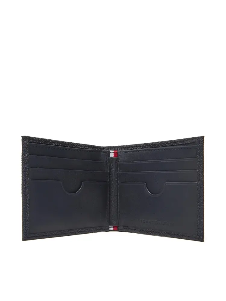 portafoglio blu navy uomo in pelle mini logo sul fondo miniatura 3