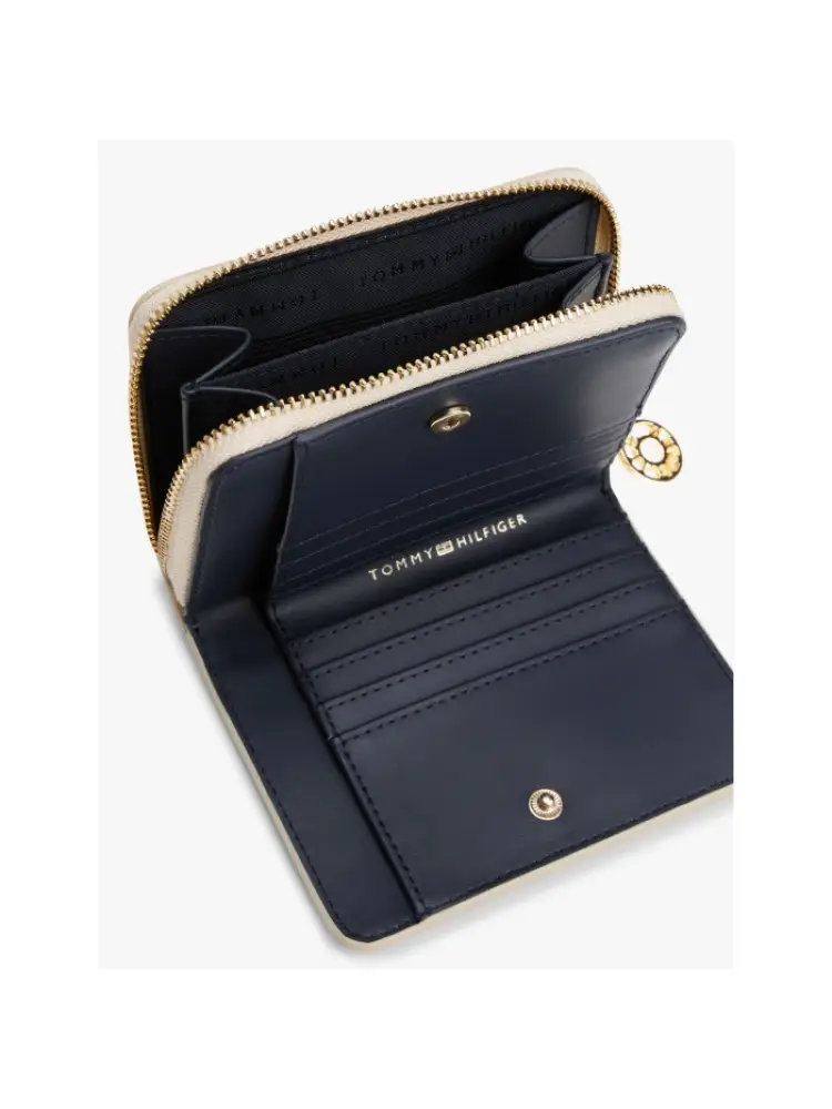 portafoglio crema donna in ecopelle mini logo in metallo oro sul davanti miniatura 2