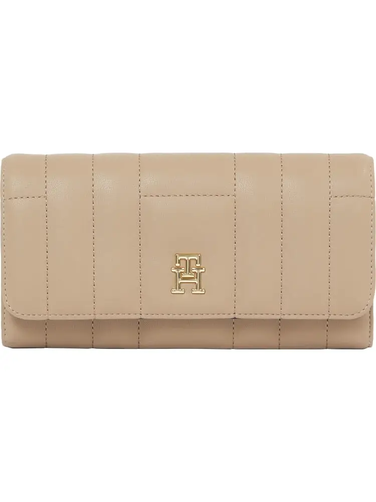 portafoglio grande in ecopelle beige scuro con patta th