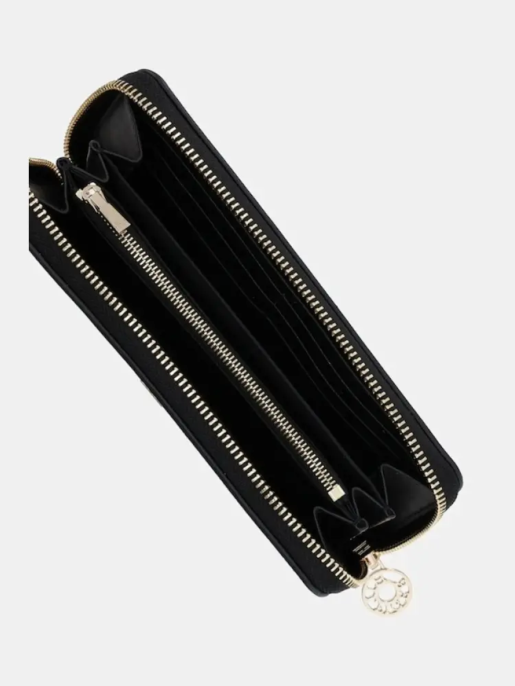 portafoglio nero donna in ecopelle logo in metallo sul davanti miniatura 3