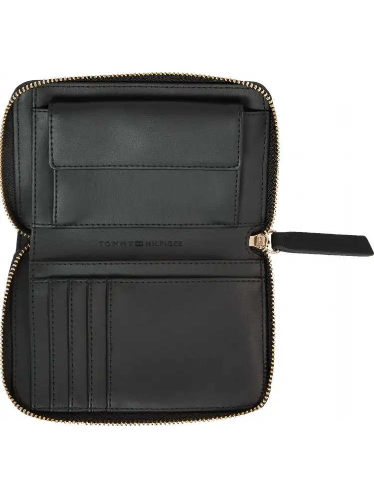 portafoglio nero donna in ecopelle logo sul davanti in metallo oro miniatura 2