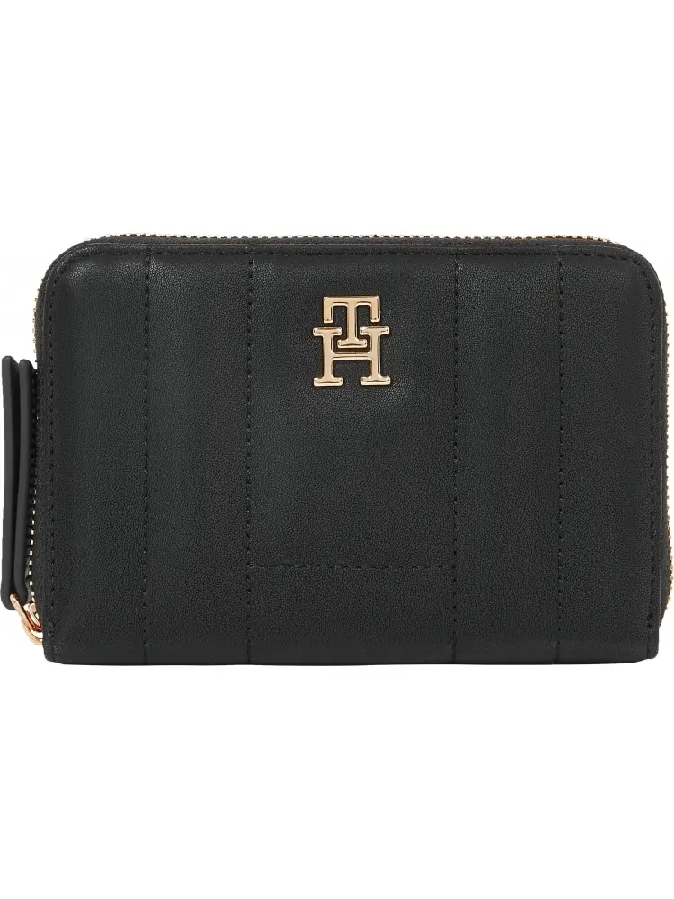 portafoglio nero donna in ecopelle logo sul davanti in metallo oro