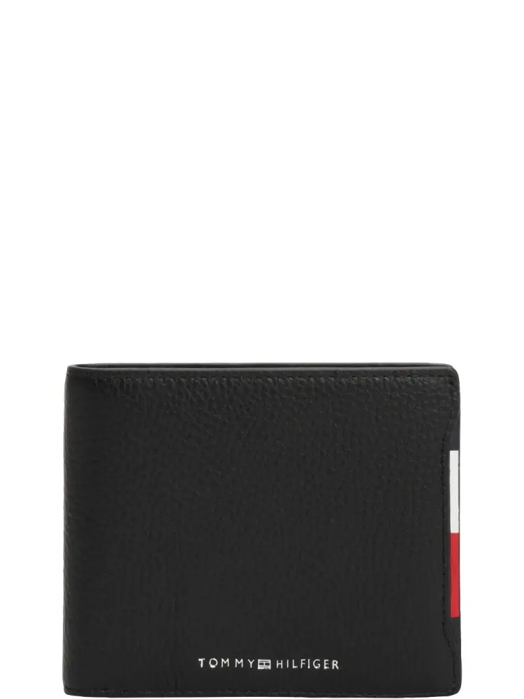 portafoglio nero uomo in pelle logo lettering sul fondo