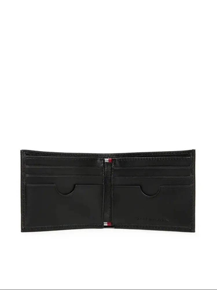 portafoglio nero uomo in pelle mini logo sul fondo miniatura 2