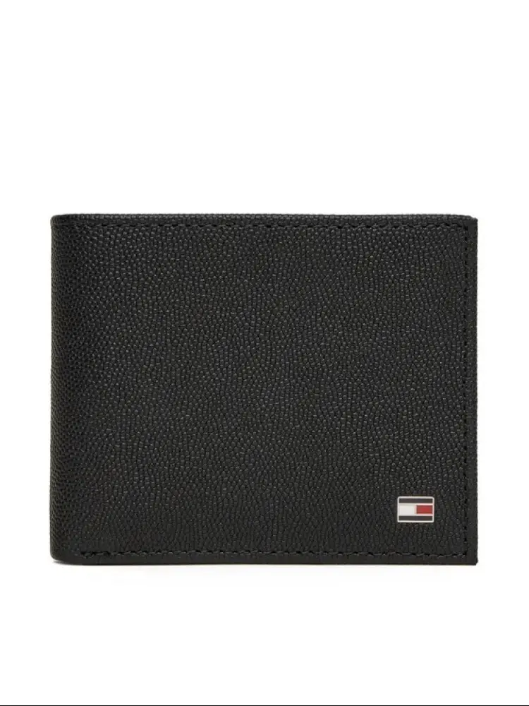 portafoglio nero uomo in pelle mini logo sul fondo