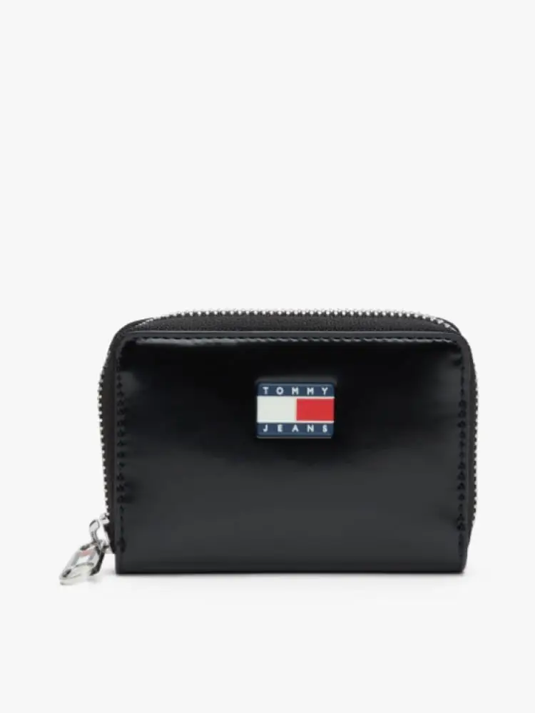portafoglio piccolo nero lucido con zip
