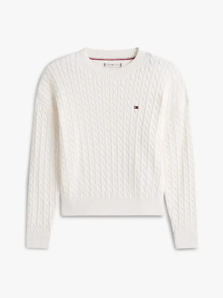 pullover bimba/junior girocollo avorio in maglia intrecciata