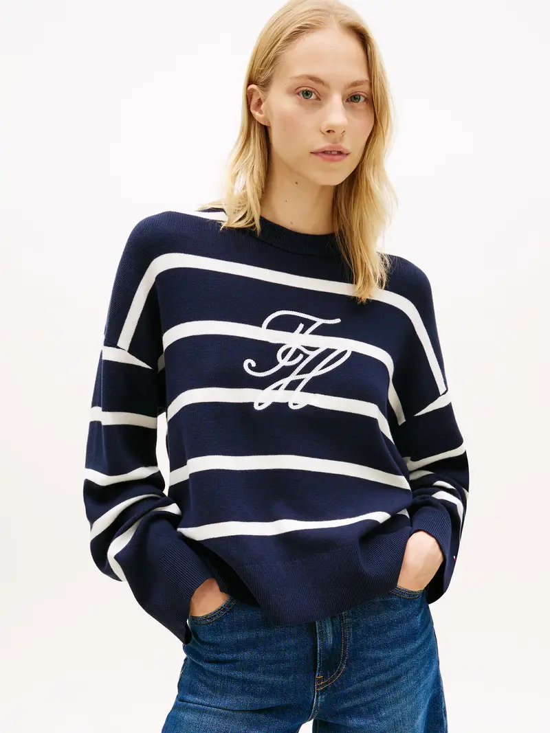 Pullover blu notte / bianco miniatura 2