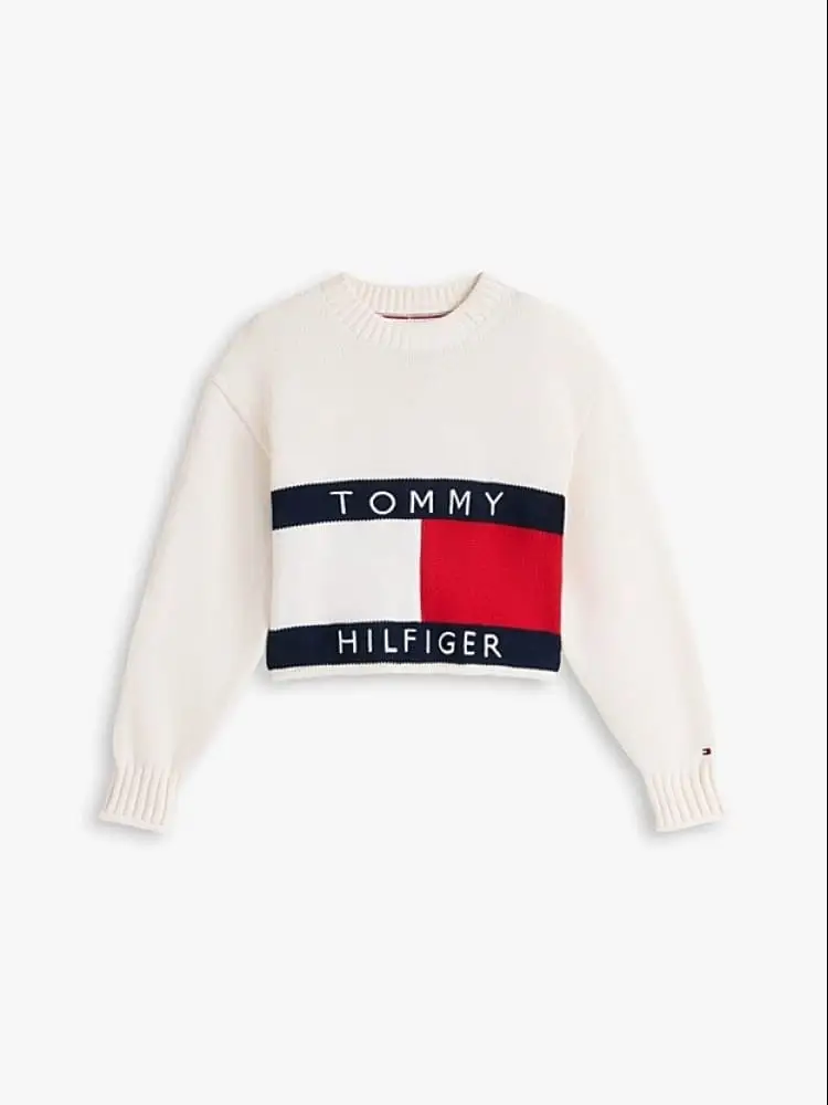 pullover junior heritage relaxed fit a coste bianco con logo bandiera