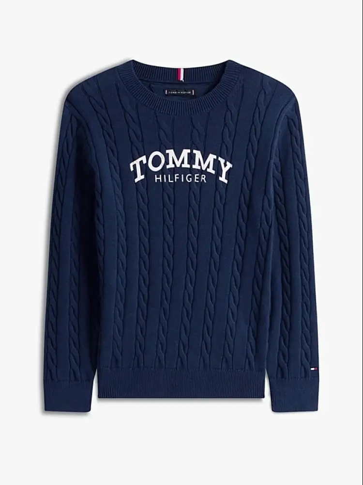 pullover kids/junior in maglia intrecciata con logo blu