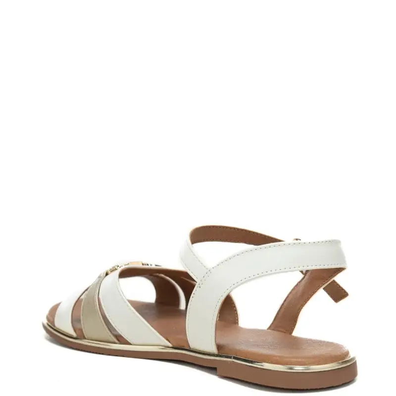 sandali bassi da bambina in pelle con logo monogram in metallo dorato sul davanti bianco platino miniatura 3