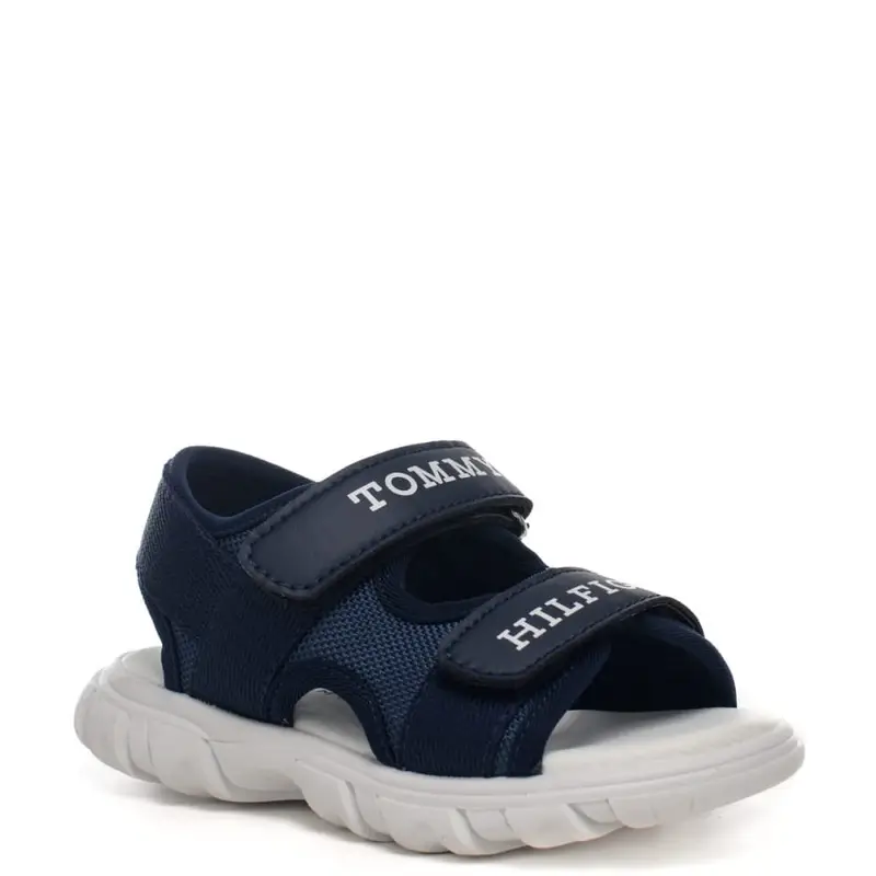 Tommy Hilfiger sandali bimbo con doppio strappo blu con logo miniatura 2