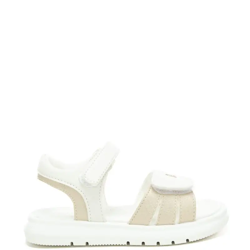 sandali da bambina con dettagli a contrasto e doppio strappo bianco platino