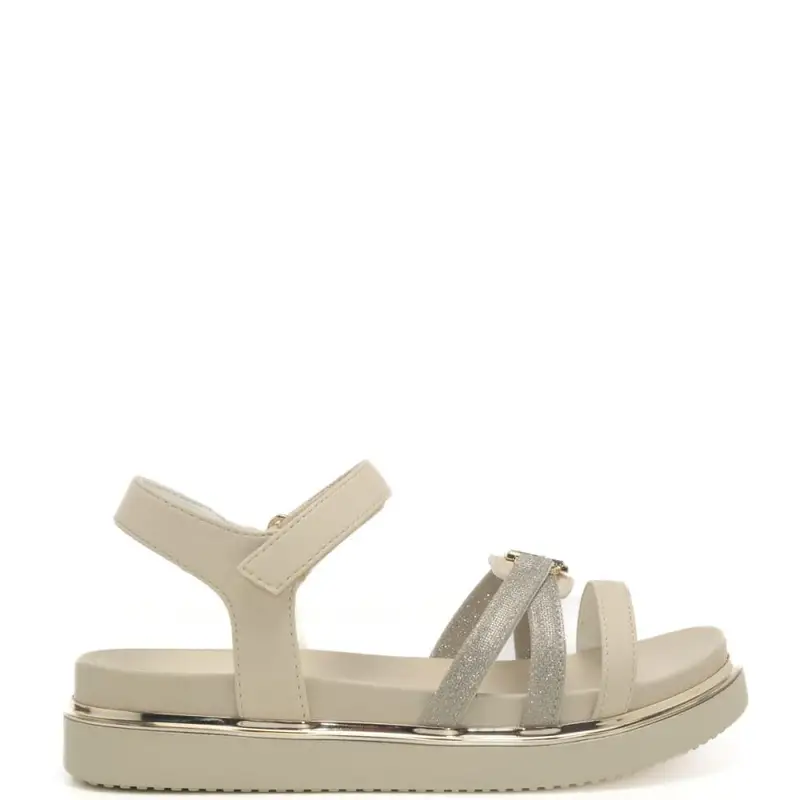 Tommy Hilfiger sandali da bambina con fascette a intreccio e logo monogram in metallo sul davanti crema