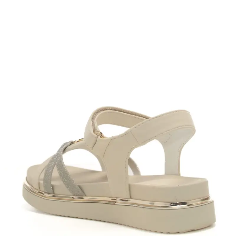 Tommy Hilfiger sandali da bambina con fascette a intreccio e logo monogram in metallo sul davanti crema miniatura 3