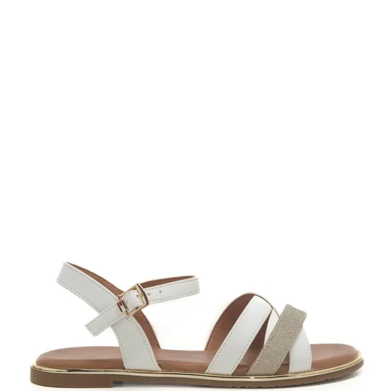 Tommy Hilfiger sandali da bambina con fascette anteriori a intreccio e chiusura con fibbia bianco platino