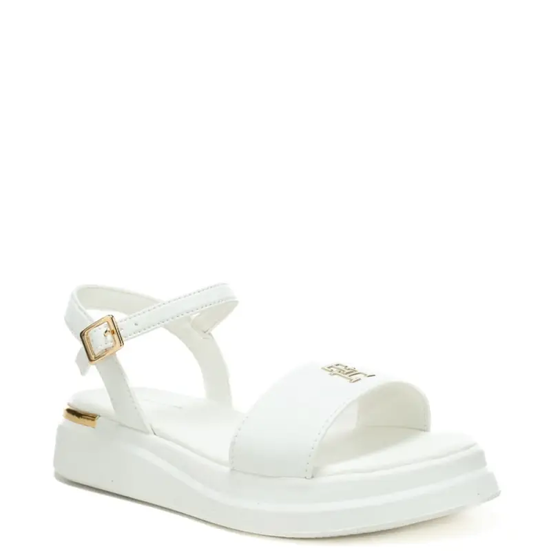 sandali da bambina in pelle con inserto laminato sul retro bianchi miniatura 3