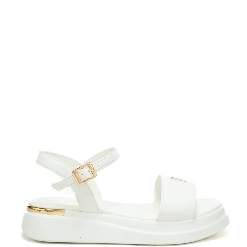 sandali da bambina in pelle con inserto laminato sul retro bianchi