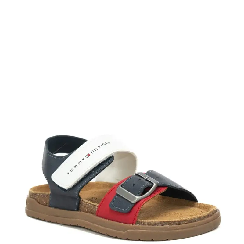 sandali da bambino con suola in sughero e strappo blu rosso miniatura 2