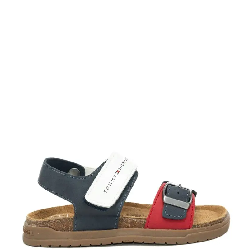 sandali da bambino con suola in sughero e strappo blu rosso