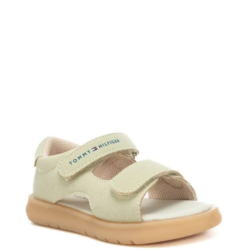 sandali da bambino in suede con logo lettering stampato sul davanti beige miniatura 2