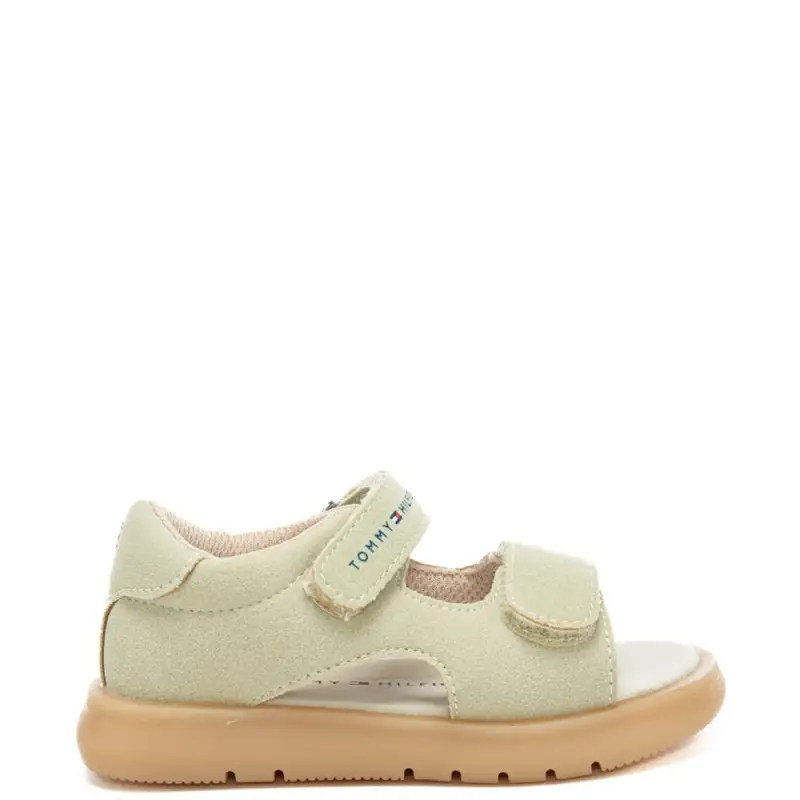 sandali da bambino in suede con logo lettering stampato sul davanti beige