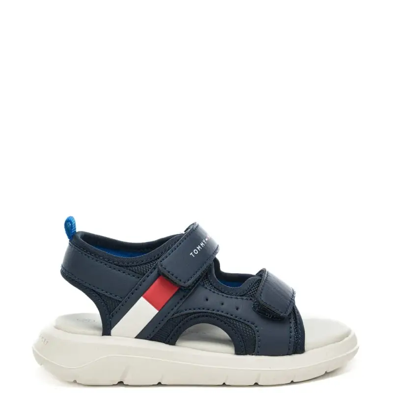 sandali da bambino in tessuto tecnico con logo lettering stampato sul davanti blu