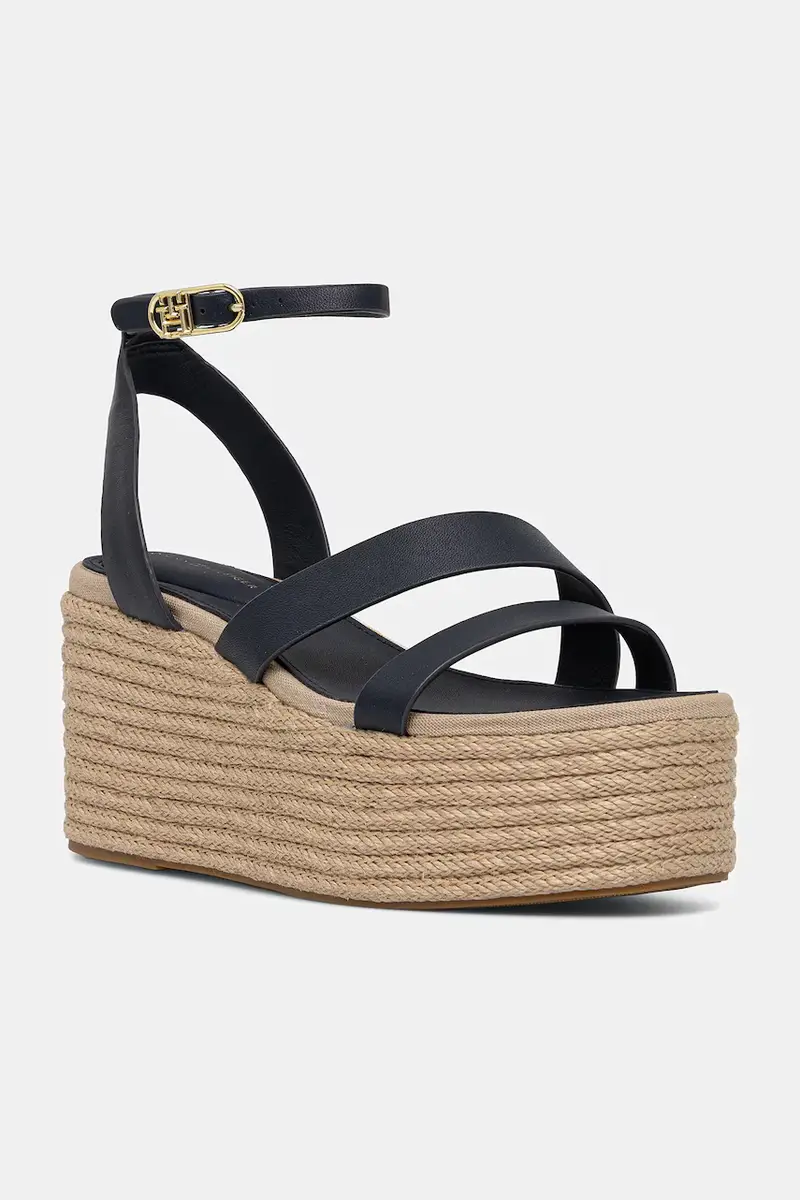 sandali in pelle ANKLE STRAP LEATHER PLATFORM colore blu navy FW0FW08497