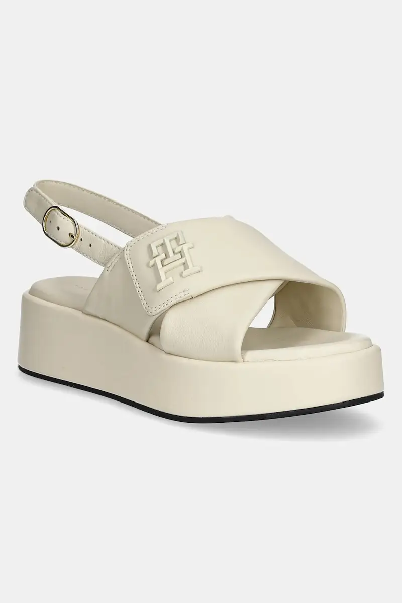 sandali in pelle TH LOGO HW PADDED LEATHER SANDAL donna colore beige FW0FW08808