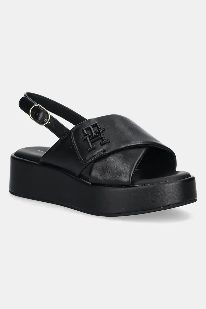 sandali in pelle TH LOGO HW PADDED LEATHER SANDAL donna colore nero FW0FW08808