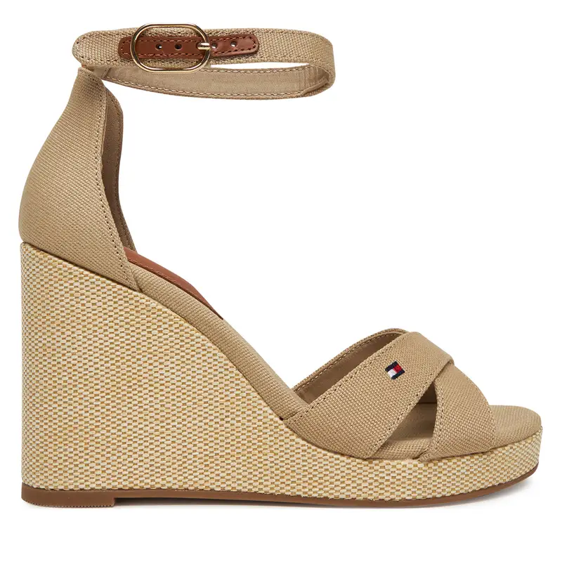 Sandali Tommy Hilfiger Flag High Wedge Espad Crisscross FW0FW08661 Beige