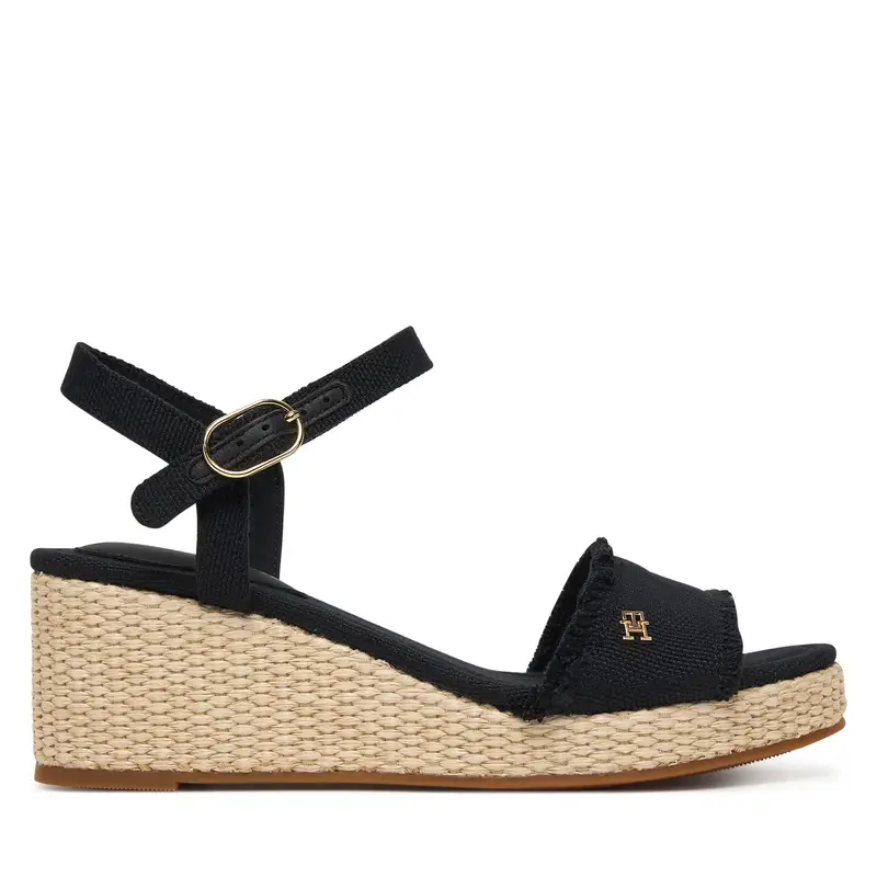 Sandali Tommy Hilfiger Mid Woven Wedge Espad Fringe FW0FW09470 Nero