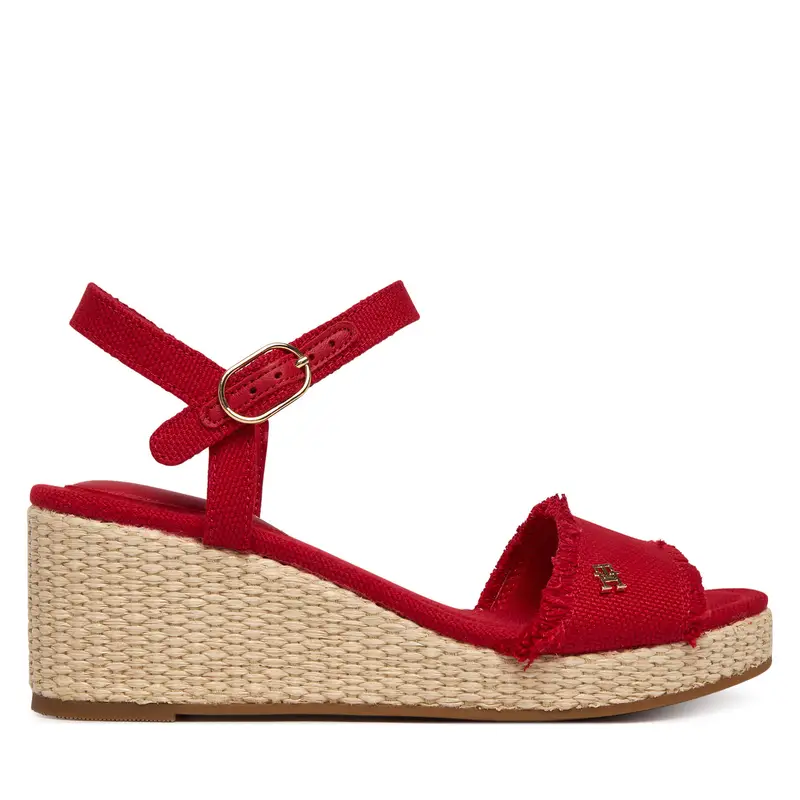 Sandali Tommy Hilfiger Mid Woven Wedge Espad Fringe FW0FW09470 Rosso