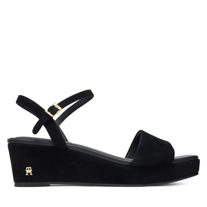 Sandali Tommy Hilfiger Suede Wrapped Mid Wedge FW0FW09235 Nero