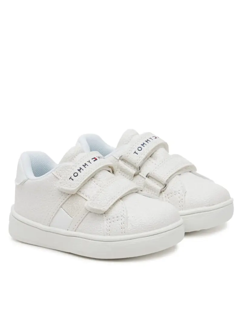 Tommy Hilfiger scarpe bianche bambina in ecopelle con glitter logo sul davanti miniatura 2