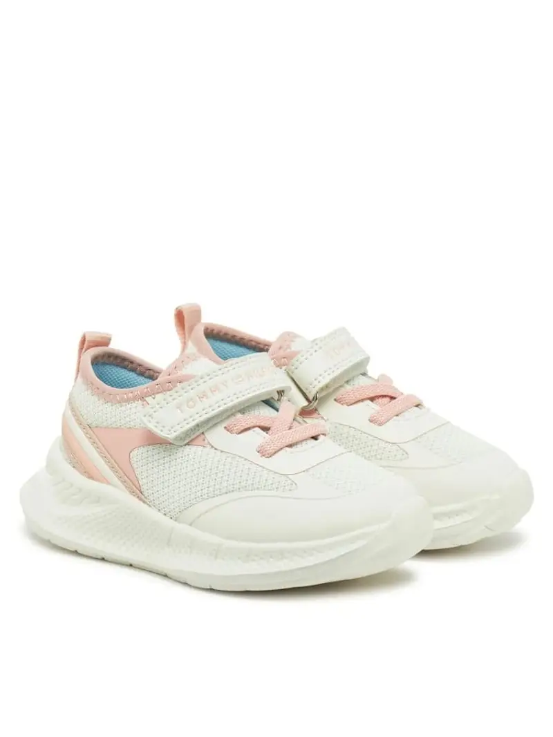 Tommy Hilfiger scarpe bianche bambina in tessuto chiusura in velcro logo sul davanti miniatura 2