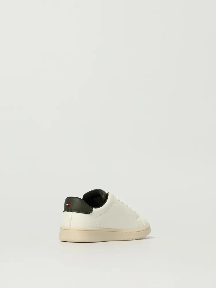 scarpe bianche bambino in ecopelle dettagli verde bosco logo sul lato miniatura 3