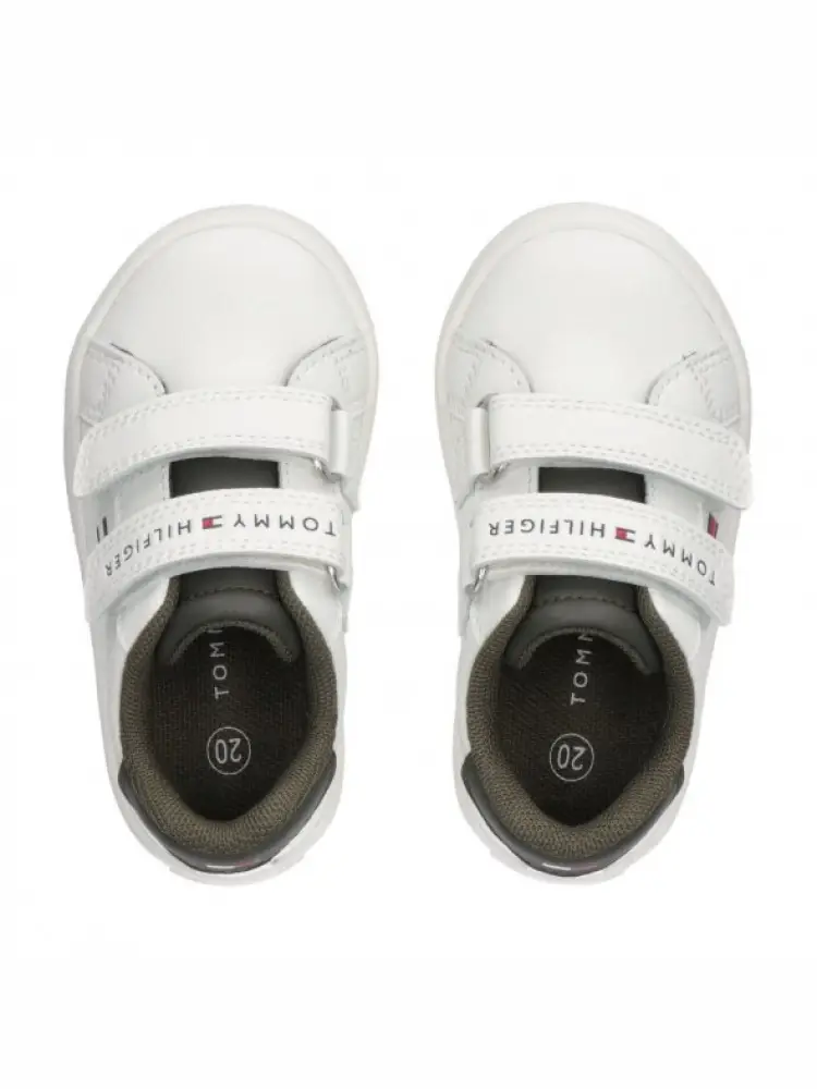 scarpe bianche bambino in pelle con dettagli verde militare logo sul lato miniatura 3