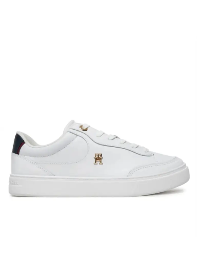 Tommy Hilfiger scarpe bianche donna in pelle logo sul lato in rilievo retro blu navy