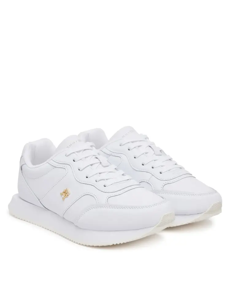 scarpe bianche donna in pelle mini logo oro sul lato miniatura 2