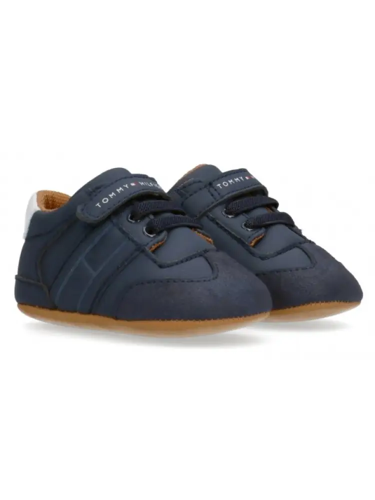 scarpe blu navy neonato in ecopelle logo sul lato miniatura 2